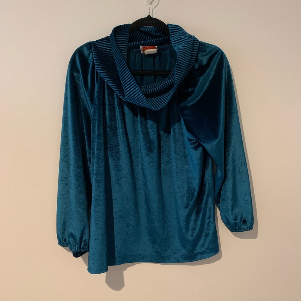 Vintage Cowl Neck Velvet/Velour Louisa Womens Medium 12-14 Sweater BlueGreen